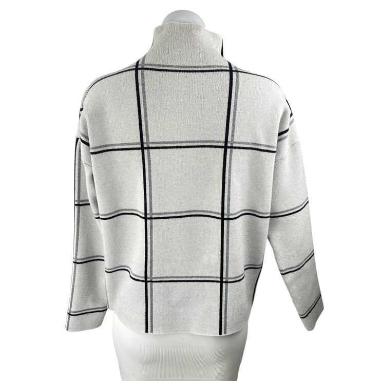 Tahari Women's White Windowpane Plaid Mock Neck Long Sleeve Sweater Top Size M