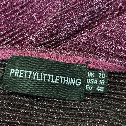 PrettyLittleThing Purple Metallic Sparkly Bow Tie Puff Sleeve Mini Dress Size 16