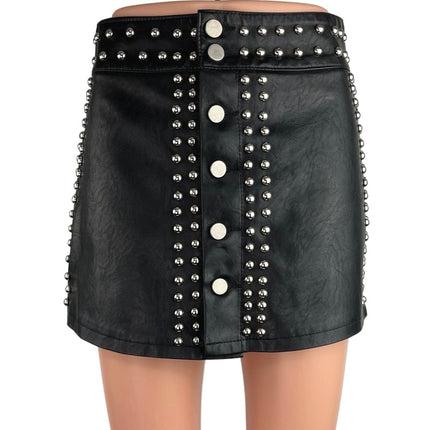 At Piece Black Studded Button Front High Waisted Edgy Pocket Casual Short Sz XS