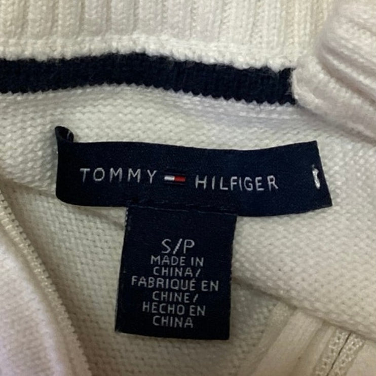 Tommy Hilfiger White Full Zip Knit Mock Neck Long Sleeve Sweater Jacket Top S