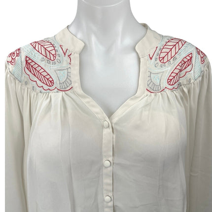 Butterfly by Matthew Williamson White Embroidered Button Up Shirt Top Size 16