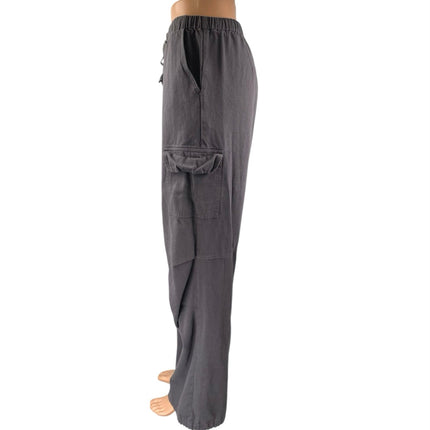 Bailey Rose Gray High Waist Straight Leg Drawstring Cargo Trousers Pants Size M