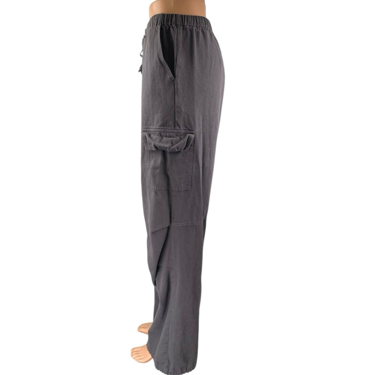 Bailey Rose Gray High Waist Straight Leg Drawstring Cargo Trousers Pants Size M
