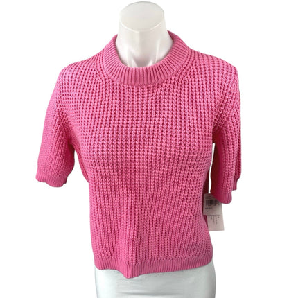 NEW French Connection Aurora Pink Chunky Knit Short Sleeve Crop Sweater Top Sz M
