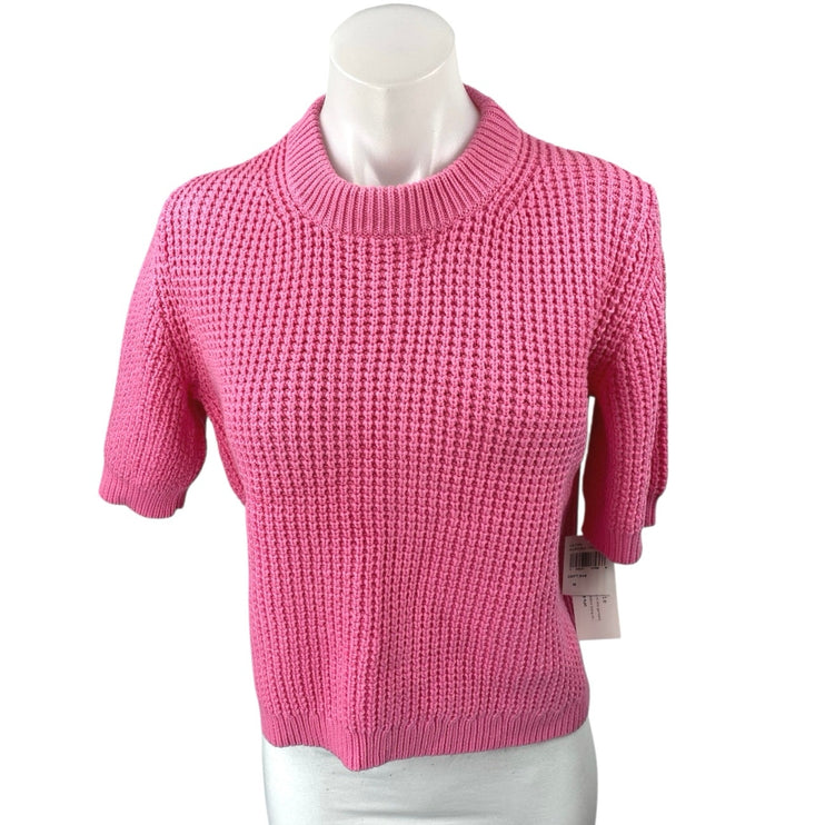 NEW French Connection Aurora Pink Chunky Knit Short Sleeve Crop Sweater Top Sz M