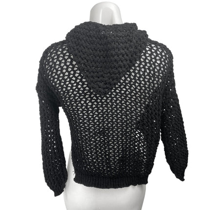 Nicole Miller Women's Black Long Sleeve Open Knit Hoodie Hooded Sweater Top L
