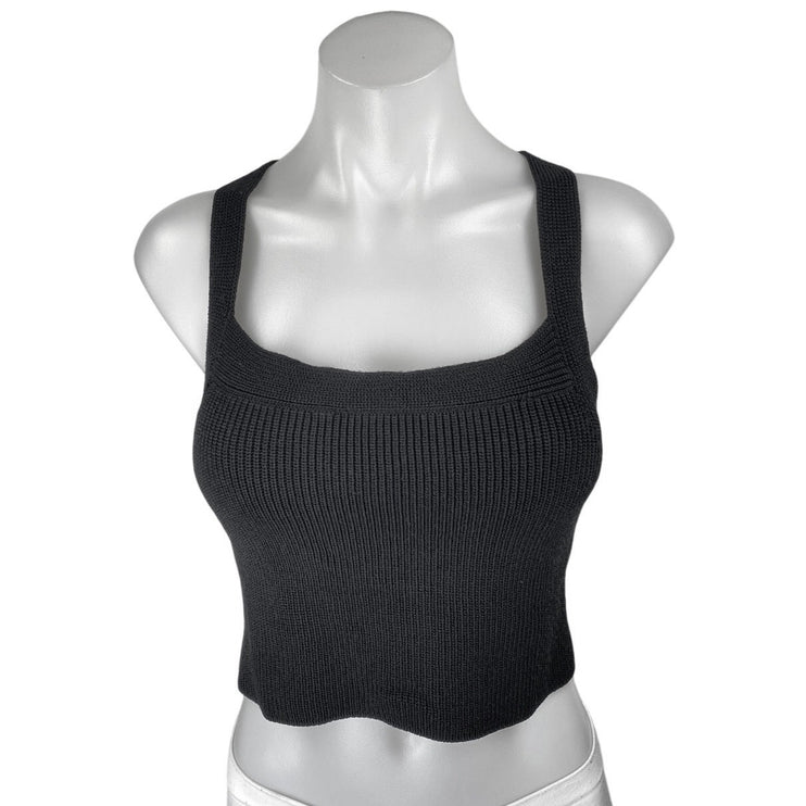 NEW Aritzia Wilfred Cayenne Black Rib Knit Sleeveless Cross Back Crop Tank Top L