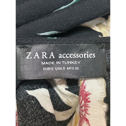 Zara Black Floral Short Sleeve V Neck Ruffle Wrap Tie Cropped Blouse Top Size S