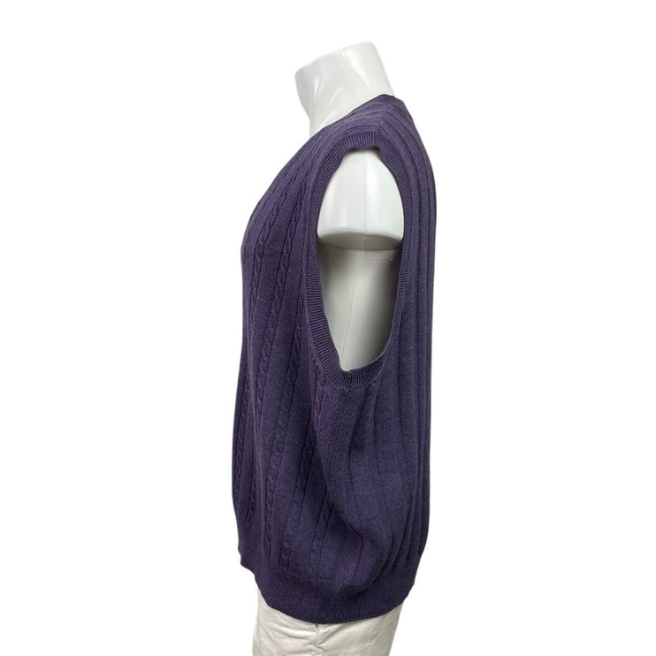Viyella 100% Merino Wool Purple Cable Knit Button Down Cardigan Sweater Vest XL
