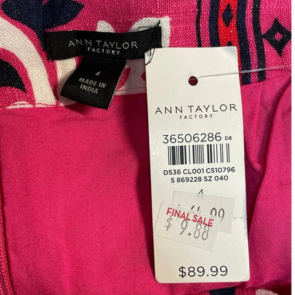 NEW Ann Taylor Pink White Linen-blend Side Tie Sarong Wrap Mini Pencil Skirt S