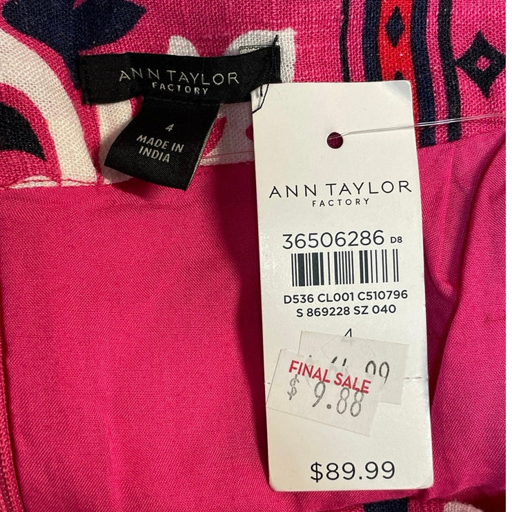 NEW Ann Taylor Pink White Linen-blend Side Tie Sarong Wrap Mini Pencil Skirt S