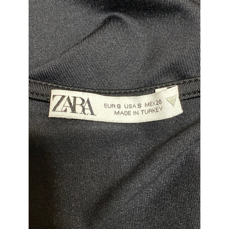 Zara Women's Black Center Ruched Deep V Neck Long Sleeve Slim Bodysuit Top Sz S