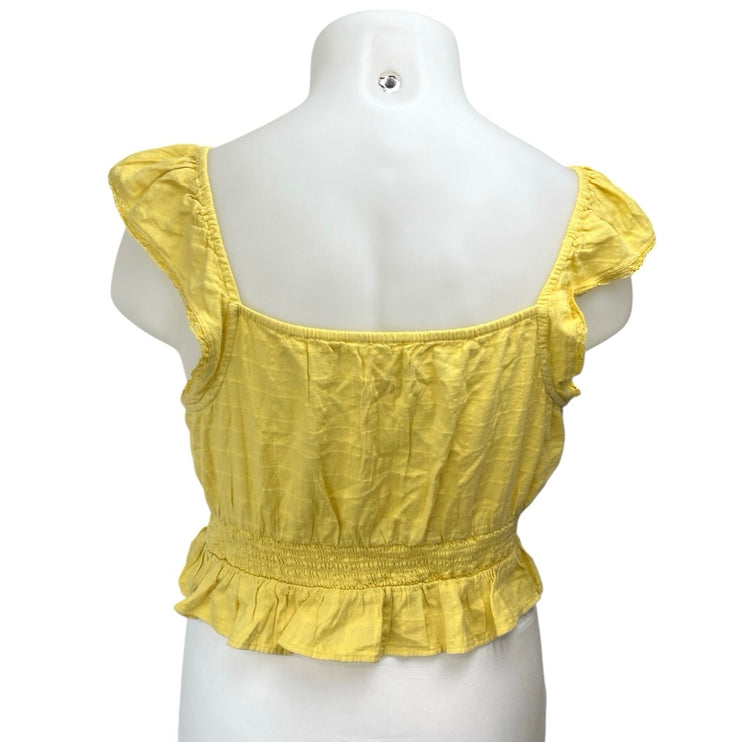 Aeropostale Women's Yellow Sleeveless Ruffle Lace Up Peplum Tank Crop Top Sz XL