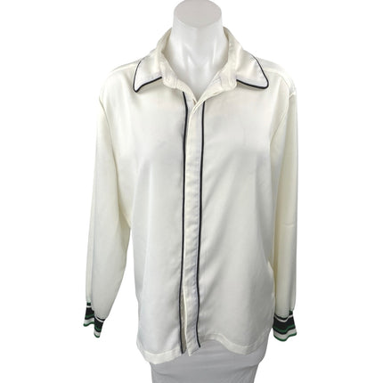 Saylient Women's White Black Long Sleeve Button Down Shirt Blouse Top Size M