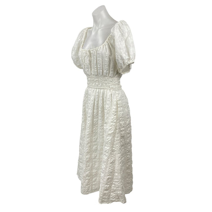 Madewell Sophia White Short Puff Sleeve Seersucker Check A Line Midi Dress Sz M