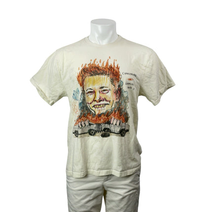 Teddy Fresh Men's Cream Elon Musk Flame Graphic Crew Neck T Shirt Tee Top Size L