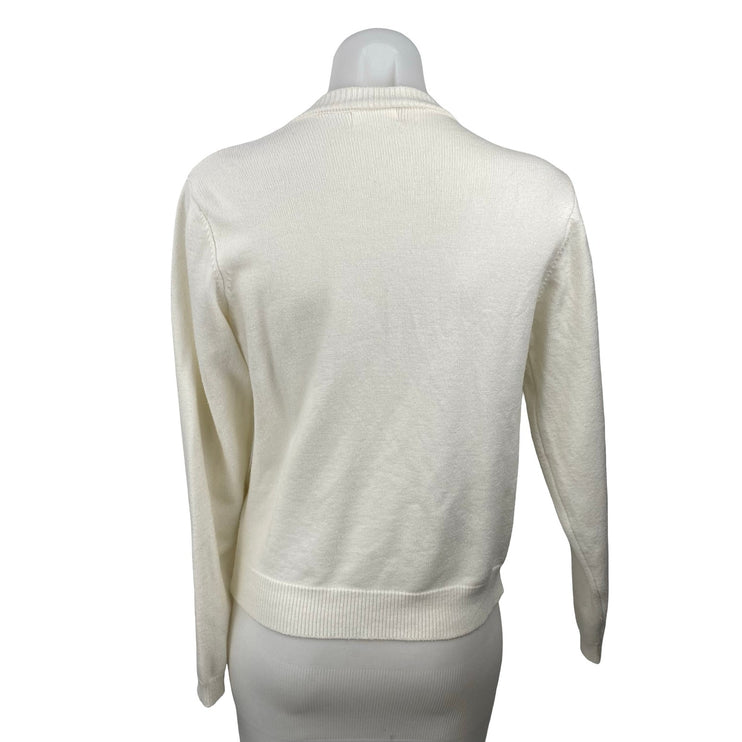 Jon & Ana Women's Cream Long Sleeve Crew Neck Button Up Cardigan Sweater Top L