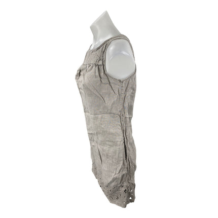 Artisan NY Gray 100% Linen Lace Hem Sleeveless Tank Mini Shift Dress Size XS