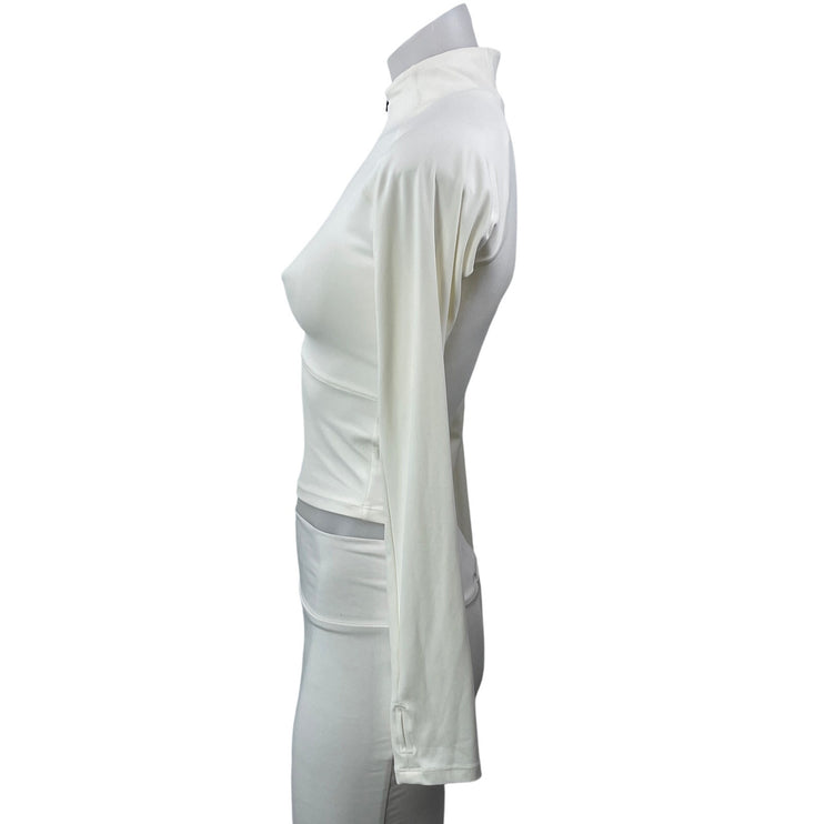 Varley Women's White Mock Neck Long Sleeve 1/2 Zip Athletic Crop Top Size S