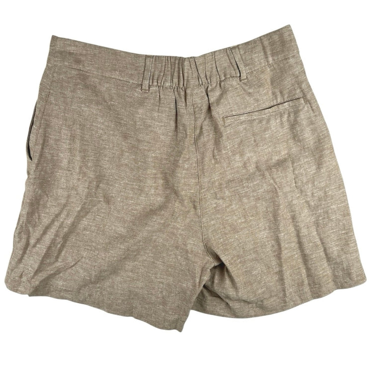 Old Navy Women's Brown Tan Linen Pleated High Waist Pockets Casual Shorts Size L