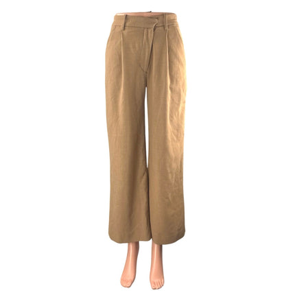 Abercrombie & Fitch Women's Tan Pleated Wide Leg High Rise Trousers Pants Sz 24