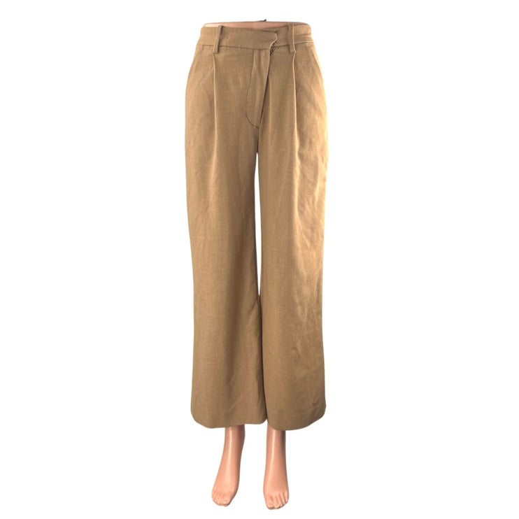 Abercrombie & Fitch Women's Tan Pleated Wide Leg High Rise Trousers Pants Sz 24