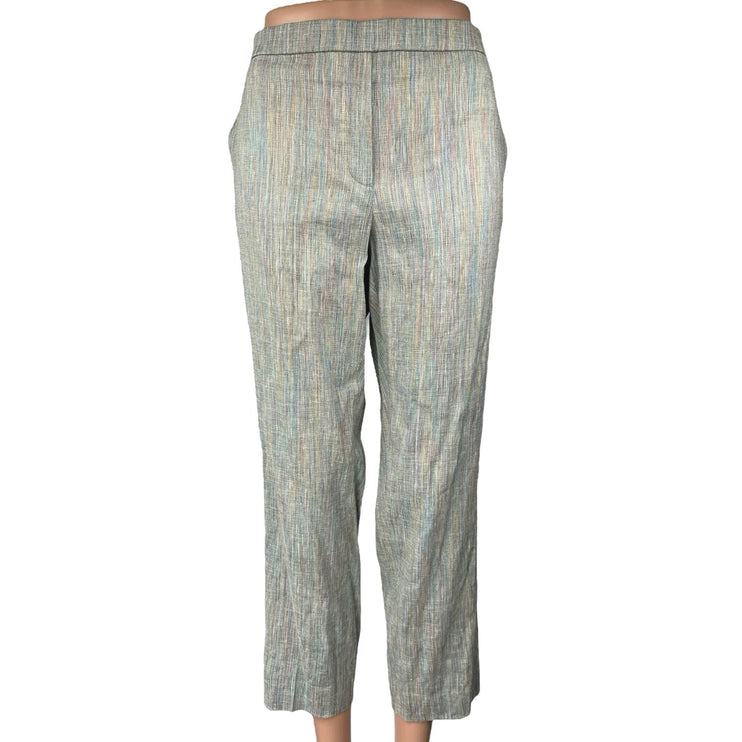 Theory Treeca Multicolor Linen Striped Mid Rise Straight Leg Trousers Pants 10