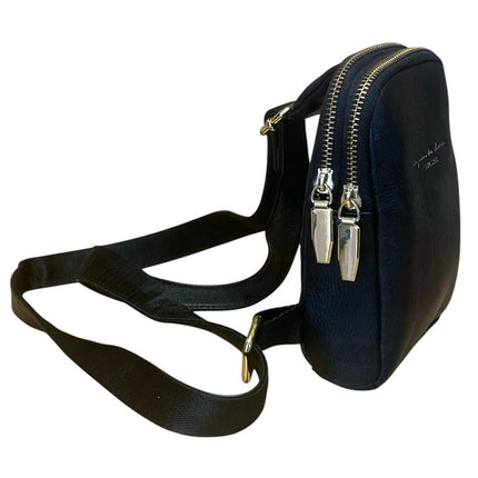Un Jour De Chance Black Faux Vegan Leather Small Phone Crossbody Sling Bag OS