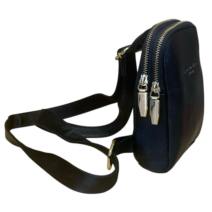 Un Jour De Chance Black Faux Vegan Leather Small Phone Crossbody Sling Bag OS