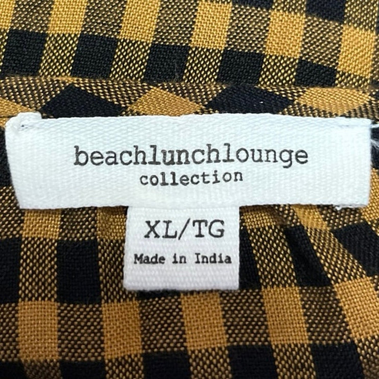 BeachLunchLounge Yellow Gingham Check Long Sleeve Ruffle Button Up Mini Dress XL
