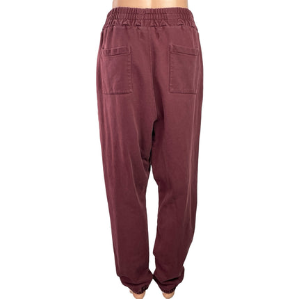 All Saints Women's Maroon High Waisted Tapered Leg Baggy Jogger Sweat Pants Sz S