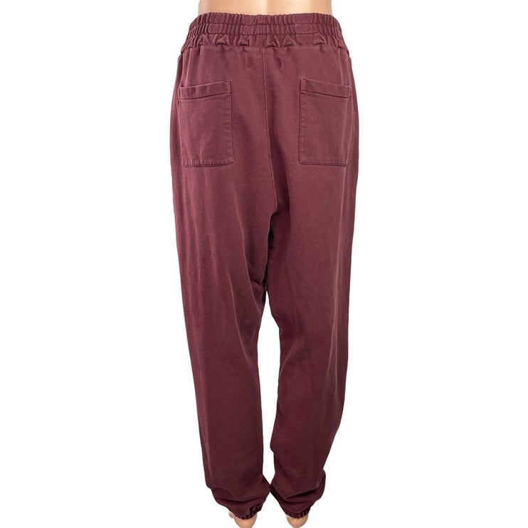 All Saints Women's Maroon High Waisted Tapered Leg Baggy Jogger Sweat Pants Sz S