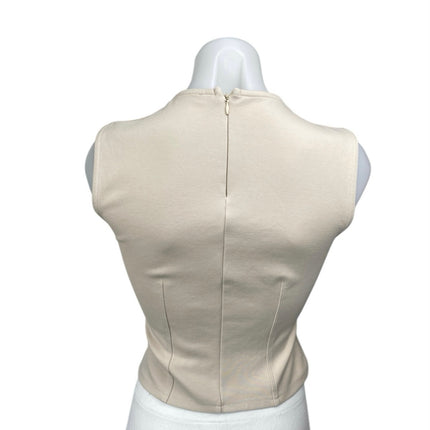 Zara Beige Sleeveless Crew Neck Zip Corset Bustier Cami Camisole Tank Crop Top M