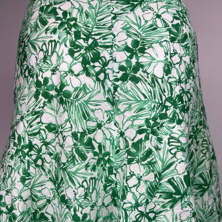 Saks Fifth Avenue Foilio Green Tropical Floral Cotton Fit & Flare Midi Skirt 6P