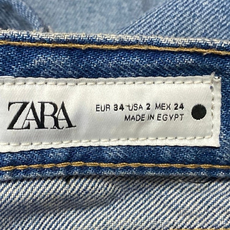 Zara Women's Blue Acid Wash High Waisted Straight Leg Denim Jeans Pants Size 2