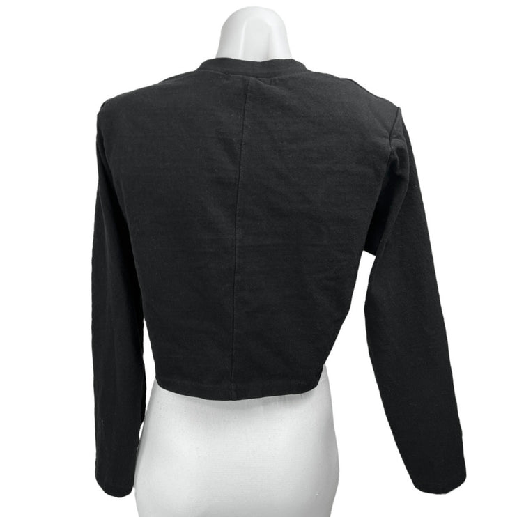 Frankie Shop Black Long Sleeve Crew Neck Tie T Shirt Tee Sweatshirt Crop Top S