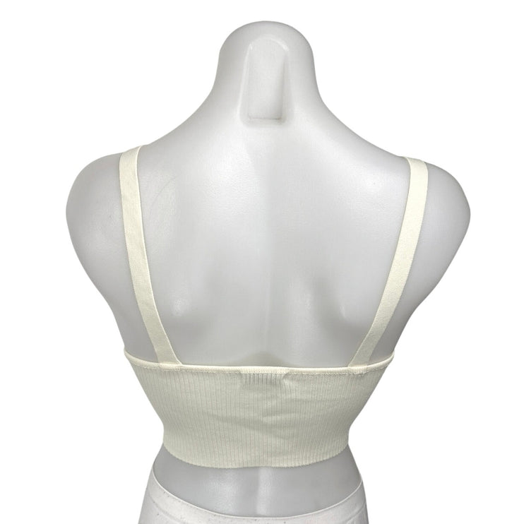 Stradivarius Cream Ribbed Knit Sculpt Sleeveless Cami Camisole Tank Crop Top XS