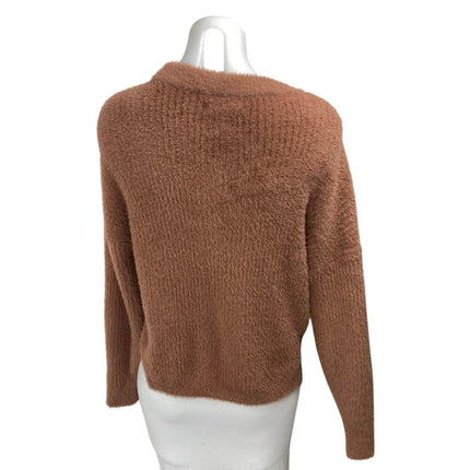 Abercrombie & Fitch Brown Long Sleeve Faux Fur Crew Neck Sweater Top Size XS