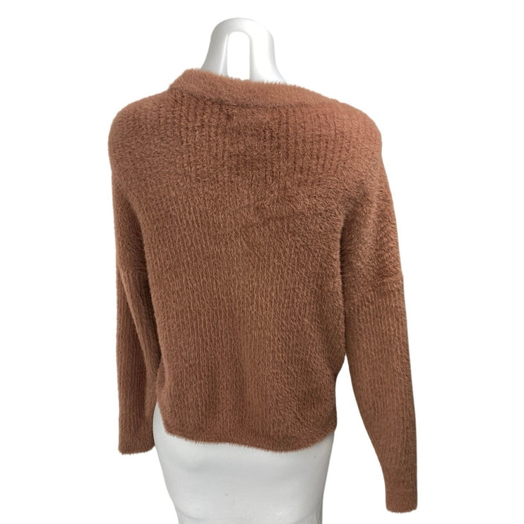 Abercrombie & Fitch Brown Long Sleeve Faux Fur Crew Neck Sweater Top Size XS