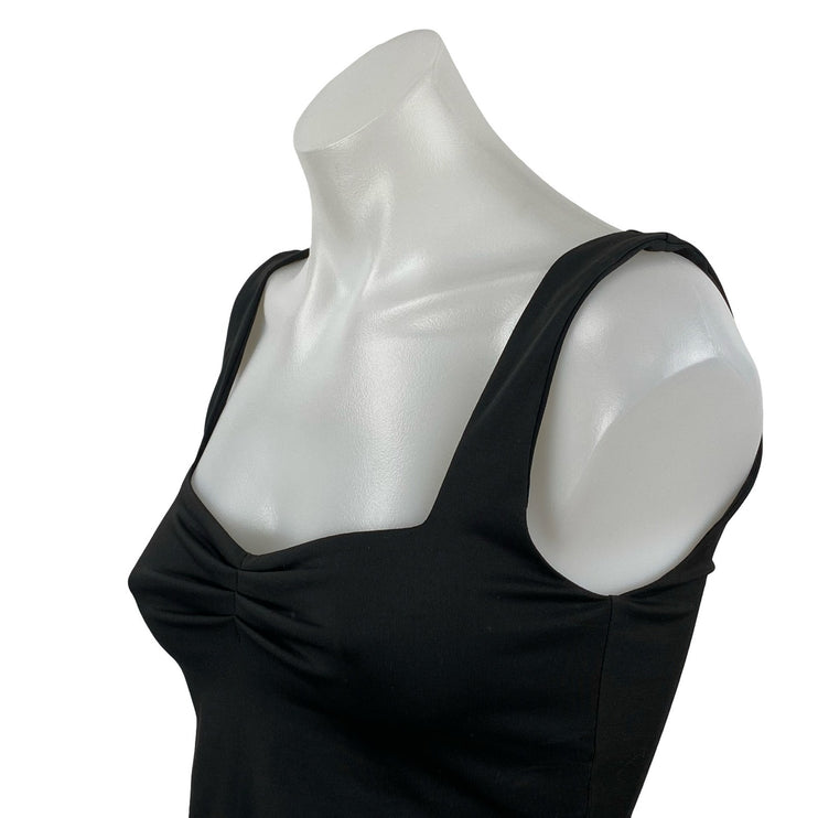 Reoria Womens Black Ruched Sweetheart Neck Sleeveless Side Split Crop Tank Top S