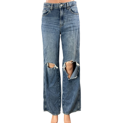 Pacsun Women's Blue High Waisted Distressed Wide Leg Baggy Denim Jeans Pants 25