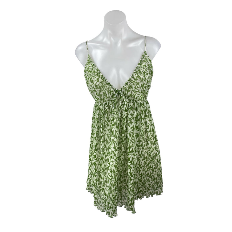 Abercrombie & Fitch Green Floral Sleeveless Mini Cami Tank Flare A-Line Dress L