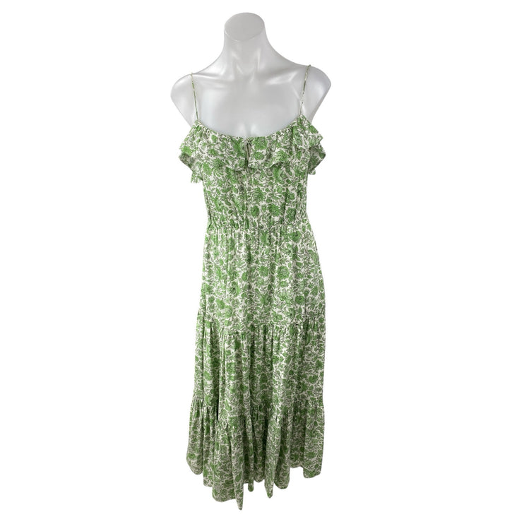 J.Crew Women's Green Floral Ruffle Sleeveless Cami Tank A Line Maxi Dress Size S
