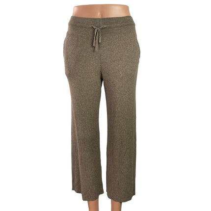 Uniqlo Womens Brown Ribbed Knit Casual Straight Wide Leg Trouser Lounge Pants 27