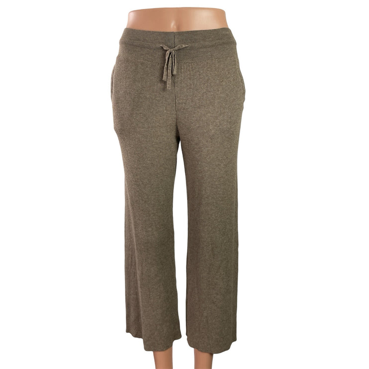 Uniqlo Womens Brown Ribbed Knit Casual Straight Wide Leg Trouser Lounge Pants 27