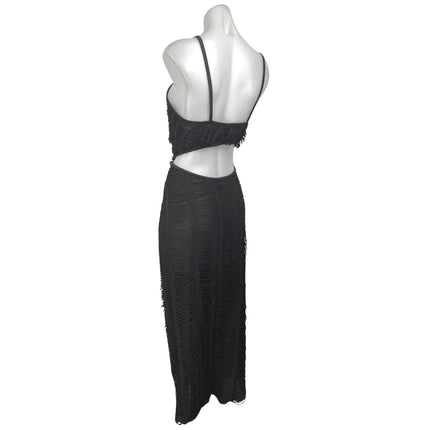 PrettyLittleThing Black Ruched Sleeveless Cut Out Cami Camisole Maxi Dress Sz 12