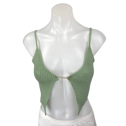 Hera Collection Green Ribbed Knit Sleeveless Cami Tank Cardigan Crop Top Size S