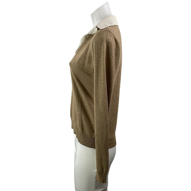 Lauren Ralph Lauren Women's Tan Beige Silk Cashmere Knit Polo Sweater Top Size M