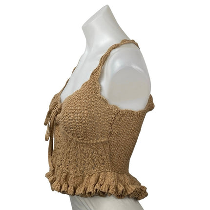 Majorelle Taissa Women's Brown Sleeveless Cami Ruffle Crochet Corset Crop Top S