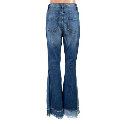 Fashion Nova Women Blue Layered Patchwork Flare Bootcut Bell Bottom Denim Jean L